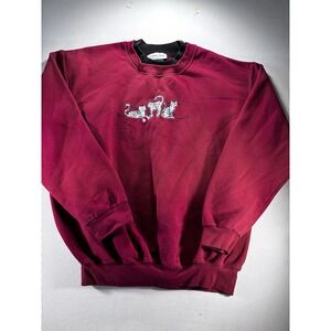 Vtg Y2K Cat Lovers Embroidered Cats Graphic Sweatshirt Women's Maroon XL